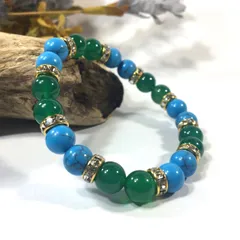 ターコイズ&緑瑪瑙 　パワーストーン ブレスレット 天然石ブレス　8mm（ゴールド）レディース 女性  数珠ブレス 開運 プレゼント ギフト [19]