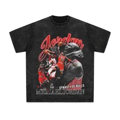 アメリカン レトロ ウォッシュ加工 ヴィンテージ風 マイケル・ジョーダン プリントTシャツ ゆったり ヒップホップ ストリートファッション 01472