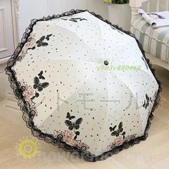 折りたたみ傘 レディース 晴雨傘 8本骨 蝶柄 三段折 遮光 撥水加工 遮熱 日傘 紫外線カット 軽量 レース アンブレラ 晴雨兼用 UVカット 梅