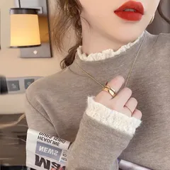 Tシャツ 長袖 両面 レース ハイネック ダーロン インナー レディース ファッショナブル トップス 春秋冬 新作FS816