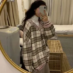 セーター チェック スウェーター Vネック 体型カバー 柔らか おしゃれ シンプル ゆったり 大人 韓国 ファッション 誕生日 プレゼント yymr01yymr01