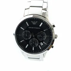 エンポリオアルマーニ EMPORIO ARMANI 腕時計 ウォッチ クォーツ クロノグラフ デイト カレンダー付き 黒文字盤 ロゴ シルバー色 ■GY27 /MQ