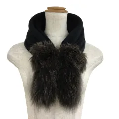 ランバン LANVIN COLLECTION ティペット マフラー カシミヤ ファー フォックス 黒 茶 ブラック ブラウンのサムネイル