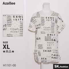 ★美品★ Azallee アザレ トップス　Tシャツ　半袖　英字プリント　綿100％　日本製　大きいサイズ 　ホワイト　ブラック　 【H1101-00】 送料無料　古着　レディース