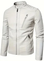 バイクジャケット レザージャケット メンズ レジャー バイク用品 バイク アウトドア アウトドア用品 ツーリング ライダースジャケット コート 革ジャン 防寒 PU 厚手 40代 50代 秋 冬 ジッパー 長袖 ホワイト