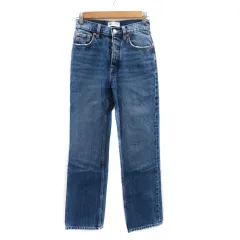 ザラ ZARA デニムパンツ ジーンズ ストレートパンツ ロング丈 ボタンフライ ウォッシュ加工 無地 32 ライトブルー /YK12