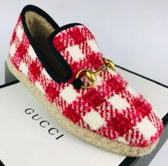 新品未使用★GUCCI★グッチ・レディース ホースビット付き ツイードチェック柄 ムートン ローファー スニーカー(35)イタリア製 レディースシューズ カジュアル 靴 ブランド