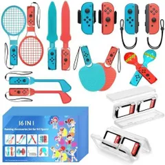 [新品※未使用] VoSinrly【16 in 1セット】2025年新登場！Switch Sports(ニンテンドースイッチスポーツ)アクセサリバンドル 体感ゲーム対応 対戦実装 没入感体験 体感スポーツ対応 Joy-Conグリップ用アクセサリ