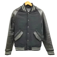 ビームス BEAMS スタジャン ジャケット ブルゾン レザー切替 ウール混 長袖 S 黒 ブラックのサムネイル