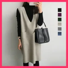 【スタッフおすすめ！】 ワンピース ジャンパースカートレディース ゆったり無地ベスト/膝丈チュニック通勤/重ね着ベストワンピ Vネックワンピース ポケット付き ノー おすすめ おしゃれ　かわいい　人気 86SSJL-011