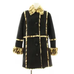 ポイ バイ クリッツィア Poi by KRIZIA フェイクムートンコート ステンカラー ロング フェイクスエード フェイクファー レオパード柄 L 黒 ブラック ベージュ /KU