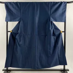 男着物 身丈152cm 裄丈70cm L 袷 アンサンブル 紬 幾何学模様 紺色 正絹 美品 名品 【中古】