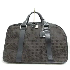 フェンディ FENDI ズッカ柄 ボストン バッグ ジャガード レザー W50cm 茶 ブラウン 黒 7VV011 カデナ 鍵付き ☆AA★のサムネイル