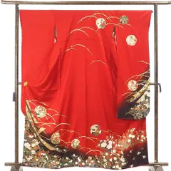 振袖 着物 身丈164cm 裄67cm 前幅23.5cm 後幅28cm 袖丈110cm 袖幅34cm レディース 袷 雪輪 裄長 裄Lサイズ 秋冬春用 正絹（シルク）赤地 トールサイズ 美品 リサイクル リメイク リユース【呉服のきくや】