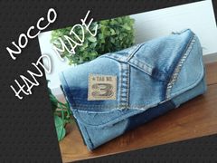 №704【DENIM✖️LongWallet】お揃いDENIMチャーム付き🩷デニムリメイク長財布♫ヒョウ柄♥