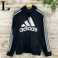 ＊新品＊　adidas　アディダス　パーカー　メンズ 　L　黒　ブラック　長袖　スポーティー　スウェット　フード　ビッグロゴ　ブランドロゴ　袖ライン　フォロー割 Ｂ624