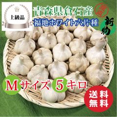 【上級品】青森県倉石産にんにく福地ホワイト六片種 Mサイズ 5kg