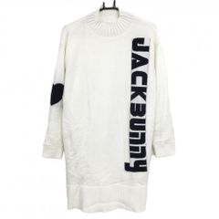 ジャックバニー ハイネックニットワンピース 白×ネイビー ビッグロゴ