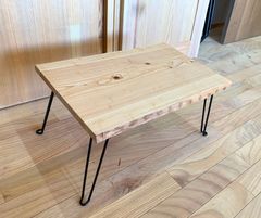 ヒノキ檜 天然木 耳付き 無垢材 ローテーブル 一枚板 折りたたみ 90cm