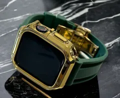 ゴールド&グリーン　アップルウォッチ ラバーベルト カバー　ケース メンズ レディース 38mm 40mm 41mm 42mm 44mm 45mm　メンズ レディース Apple Watch スポーツバンド