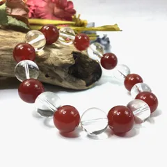 水晶×赤瑪瑙 パワーストーン ブレスレット 12mm 天然石ブレス  メンズ・レディース　男性・女性　数珠ブレス　開運 [k]