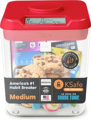 新品 Kitchen Safe タイムロックコンテナ (Mサイズ) スマホ・お菓子・その他禁欲タイムロックボックス (赤蓋+アクセスポート付き14cmクリアベース)