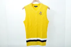 中古 メンズ キャロウェイ Callaway ベスト M 黄色 イエロー Vネック ニット ケーブル編み
