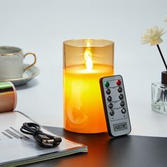 【新着商品】安全 省エネ ゆらゆら揺れる 専用リモコン付き 火を使わない 明るさ調整 暖色光 充電式 本物の炎のようにゆらめく LEDキャンドル 【USB充電式】 ガラス ロウソク ゴールド LEDキャンドルライト （直径7.5cm×高さ10cm) AnnTe