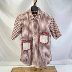 01w-4623 コムデギャルソンオムプリュス COMME des GARCONS HOMME PLUS  半袖チェックシャツ ブラウン  サイズXS  日本製 メンズ   半袖シャツ  コットン  PE-B041  【中古品】