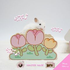 【すぐ届く】 ハムスター アーチ 木製 はしご チューリップ お花のステップ かわいい ケージ 内装 底なし 木製 小動物 ゴールデンハムスター