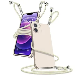 iPhone12 ケース ショルダー シリコン iphone 12 スマホケース アイフォン12 カバー 耐衝撃 肩掛け 斜めかけ 縄掛けケース 紐付き 斜めがけ 織りストラップ付き 長さ調整可能 取り外し可能 傷付き防止 マット質感 指紋防止(アンティー 1