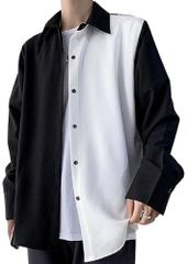 XL_バイカラック [エンプティオ] バイカラー シャツ ビジネスカジュアル ポケットなし 襟付き メンズ キレイ サラサラ ストリート ツートン ツルツル テロテロ フォーマル レトロ ワイシャツ ドレス ボタン リラックス エスニック 韓国風 お洒落 柔ら