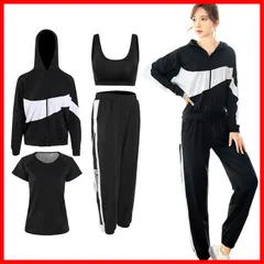 スポーツウェア 4点セット ヨガウェア 伸縮性 吸汗速乾 トレーニング レディース ランニング 上下セット [シュアナウ] パッド入り 春夏秋冬