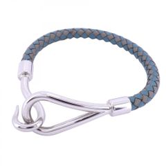 エルメス(Hermes) エルメス ブレスレット ジャンボフック メタル レザー シルバー ブルー グレーレディース
