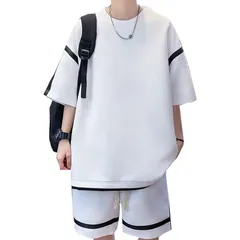 Size:XL_Color:17#ホワイト [BUTMYJ] メンズ Tシャツ 半袖 上下 セット 大きいサイズ ゆったり おしゃれ ジャージ 上下 スウェット 服 トップス ハーフパンツ ショート パンツ アップ 無地 快適 スポーツウェア セットアップ 夏