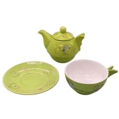 ティンカーベル　茶器3点セット　ティーカップ・ソーサー・急須　陶磁器　黄緑色　ディズニー