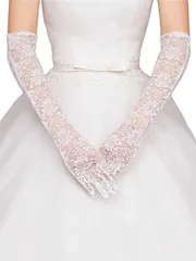人気商品ＬＯＶＡＲＴ’Ｓ　ＢＥＡＵＴＹ フラワーレース 手袋 ロンググローブ ウェディング ブライダル用 UVカット 48cm ホワイト