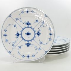ロイヤルコペンハーゲン プレート■ブルーフルーテッド プレインレース Royal Copenhagen ディナープレート 25cm 大皿 6枚セット 1級品
