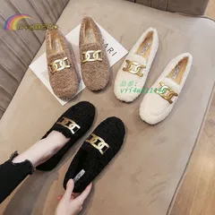 ボアパンプス レディース ファー モカシン 裏起毛 ローファー ムートンフラットスリッポン 歩きやすい カジュアル厚手 秋冬 暖かい vii4w811498