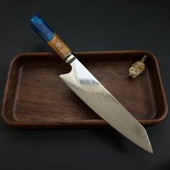 切付  ダマスカス 鏡面刀型切付 包丁６７層 210mm モダンビジュアルブルー柄