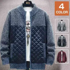 ニットジャケット カーディガン セーター トップス メンズ 長袖 立ち襟 ニットカーディガン ジップアップ アウター ニット 切り替え 厚手 防寒 あったか カジュアル 秋冬 xiaozhang01xiaozhang01