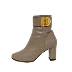 サルバトーレフェラガモ ショートブーツ 5 1/2 D レディース - グレーベージュ チェーン/フィアンマ/アウトソール張替済 レザー