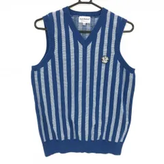 【美品】ジャックバニー ニットベスト ブルー×白 ストライプ Vネック コットン混 メンズ 4(M) ゴルフウェア Jack Bunny