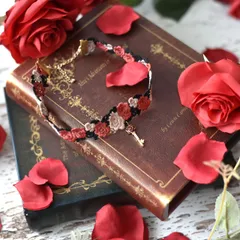 チョーカー【情熱の赤薔薇】◆ハンドメイド 薔薇 ローズ ゴスロリ ゴシック レトロ 洋風 新品 ネックレス ワンポイント ゴールド 花 レースチョーカー