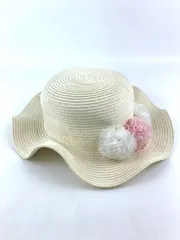 メゾピアノ ペーパーハット 麦わら帽子 コサージュ ブランド キッズ 女の子用 Sサイズ ホワイト mezzo piano 【中古】