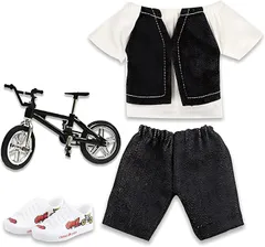 レタヤ 指スケ 指スケボー フィンガーボード ミニスケボー グッズ 服 シューズ 自転車 洋服セット デニム Tシャツ ズボン(ブラックデニム,  スタンダード)