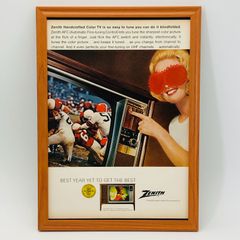 レトロ 広告　ビンテージ　ポスター　　『 ゼニスカラーテレビZENITH 』　フレーム付　※貴重な当時物 1960's　オリジナル アメリカ　ヴィンテージ 輸入雑貨　アドバタイジング( AZ1476 )