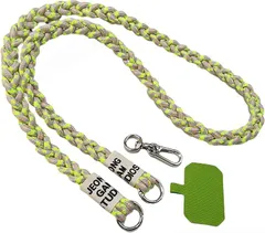 アリス Hi-Craft ネックストラップ 三つ編み おしゃれ 可愛い スマホストラップ スマホショルダー ローブ 落下防止 120cm 3way 肩掛け 首掛け 斜め掛け ナイロン製(グリーン)