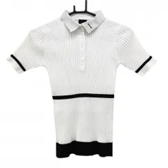 【超美品】エルグワン 半袖ニットポロシャツ 白×黒 リブ ニット ライン黒 レディース 0 ゴルフウェア HERG1