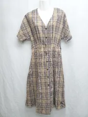 ◇ ◎ OLIVE des OLIVE チェック柄 半袖 膝下丈 ワンピース ブラウン ネイビー マルチ レディース P  【1406240034932】